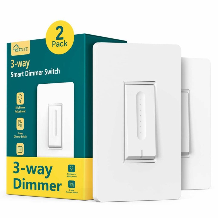 TREATLIFE 3-Way Smart Dimmer Switch 2 Pack, WiFi Compatible with Alexa & Google Home, No Hub Required, Neutral Wire Needed, Dimmable Light Switch for Smart Home