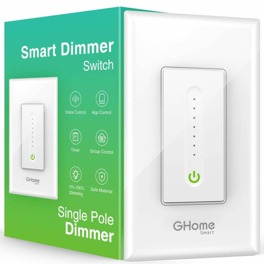 GHome Smart WiFi Dimmer Switch 4-Pack, Single Pole, Neutral Wire Required, Works with Alexa & Google Home, 2.4GHz UL Certified, White