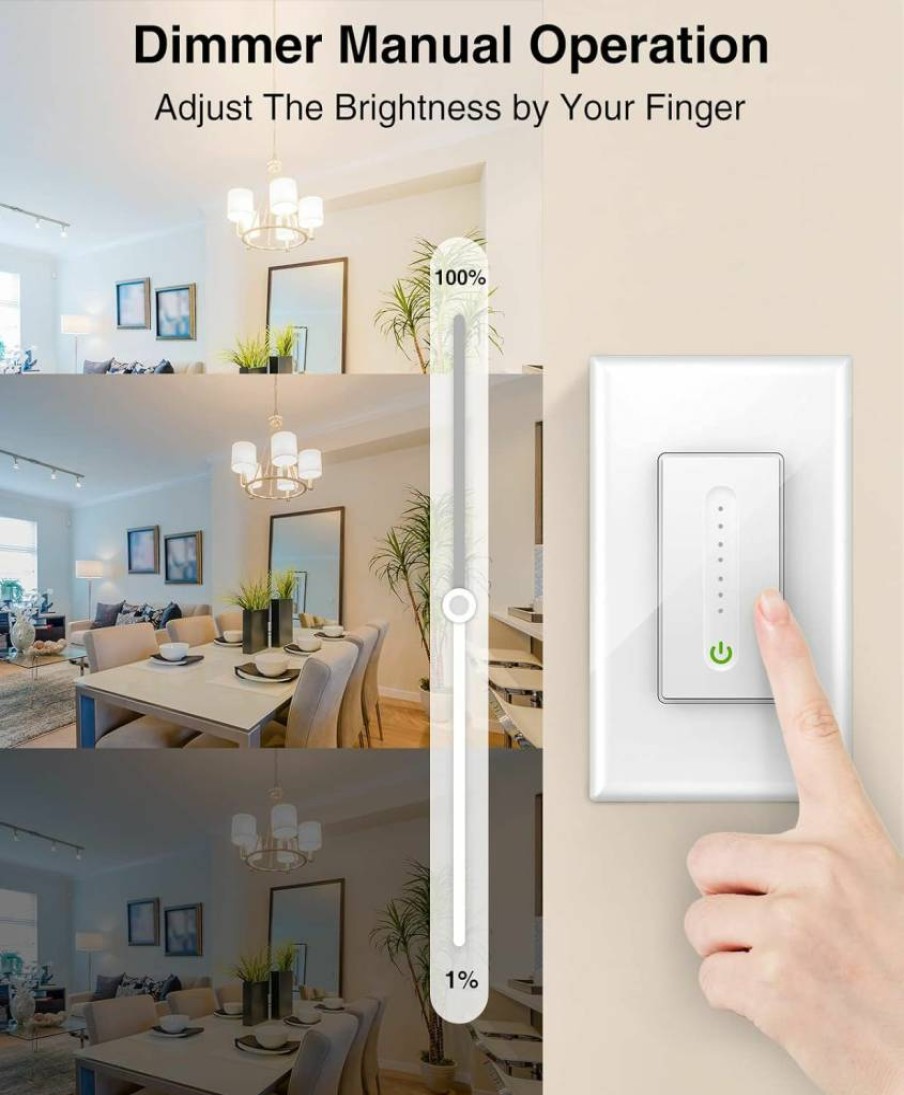 GHome Smart WiFi Dimmer Switch 4-Pack, Single Pole, Neutral Wire Required, Works with Alexa & Google Home, 2.4GHz UL Certified, White