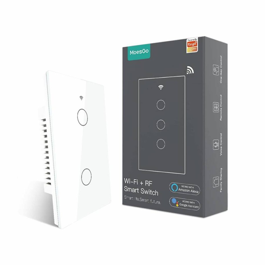 MoesGo Smart WiFi Light Switch - 1 Gang Glass Touch Panel, 3-Way Multi-Control, Works with Alexa & Google Home, Tuya/Smart Life App, Neutral Wire Required, White
