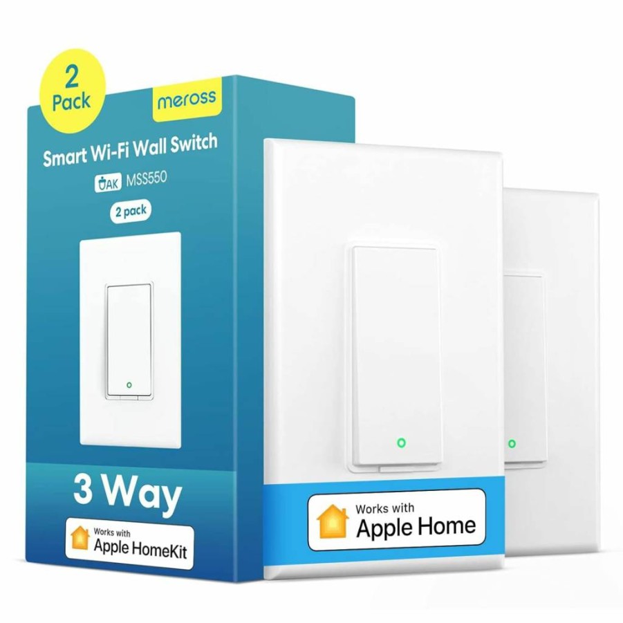 Meross Smart Light Switch 3-Way Compatible with Apple HomeKit, Siri, Alexa, Google Assistant & SmartThings, WiFi 2.4GHz, Neutral Wire Required, Remote Control & Timer, 2-Pack