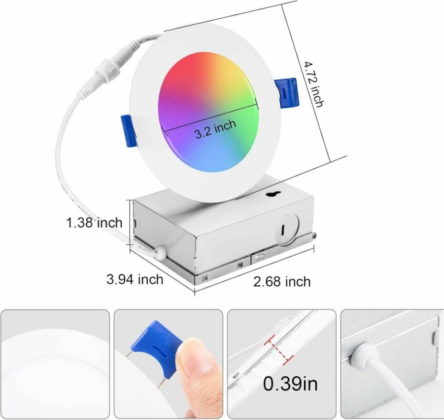 Xsky 4-Pack Smart Recessed Downlights with Dimmer Switch - 4 Inch RGB+CW Zigbee 3.0 Lights (10W 750LM) Works with Alexa, Google Home & SmartThings - 16M Colors Dimmable LED Ceiling Lights for Home Automation