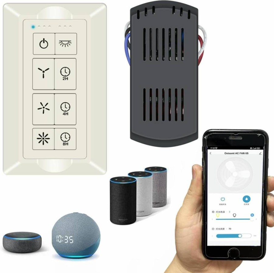 Onisamt Smart Ceiling Fan and Light Dimmer Switch with Remote, 2.4GHz WiFi Compatible with Alexa, Google Home & Smart Life, Universal Fan Control Kit