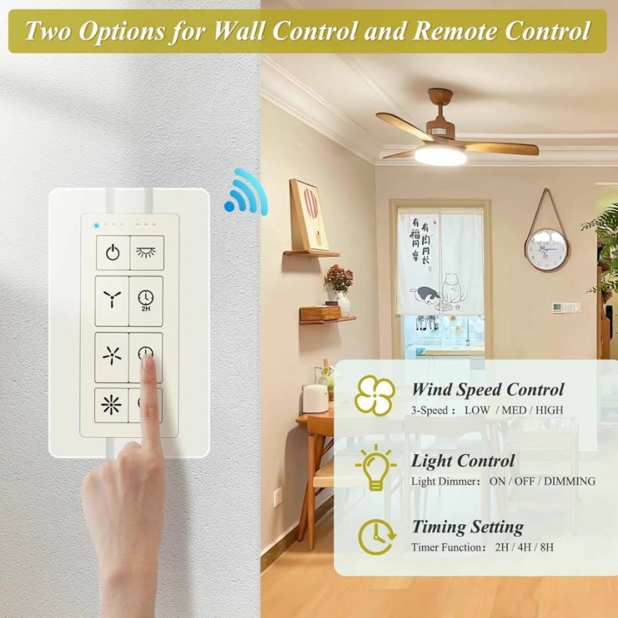 Onisamt Smart Ceiling Fan and Light Dimmer Switch with Remote, 2.4GHz WiFi Compatible with Alexa, Google Home & Smart Life, Universal Fan Control Kit