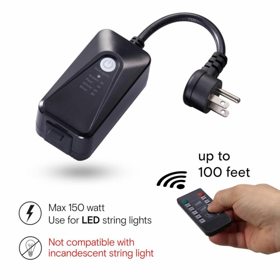 Brightech Waterproof Smart Dimmer Plug with Remote - 150W Max for Dimmable LED String Lights, Indoor & Outdoor Use