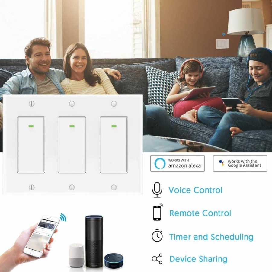 Milfra 3-Gang Smart Dimmer Switch with Digital Display - Voice Control via Siri, Alexa, Google Home - Remote & Neutral Wire Required - 2024 Single-Pole/3-Way Compatible