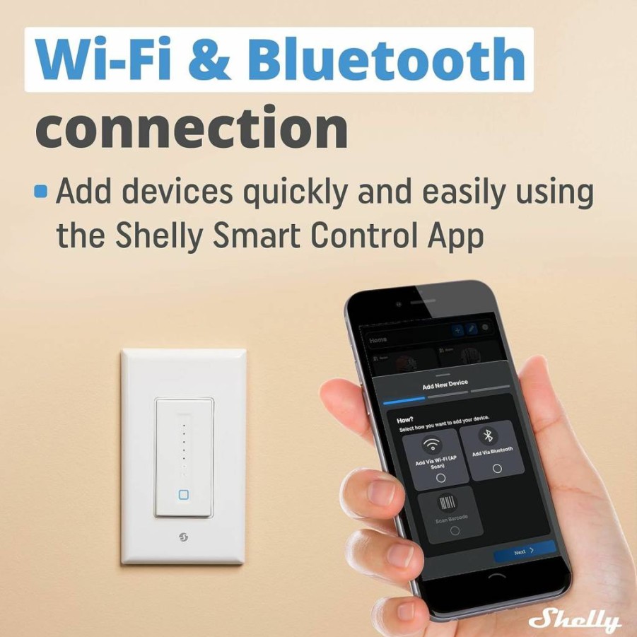 Shelly Plus Smart Dimmer Switch - WiFi & Bluetooth Light Dimmer for Home Automation, Works with Alexa & Google Home, No Hub Needed, Dimmable LED Timer Scheduling