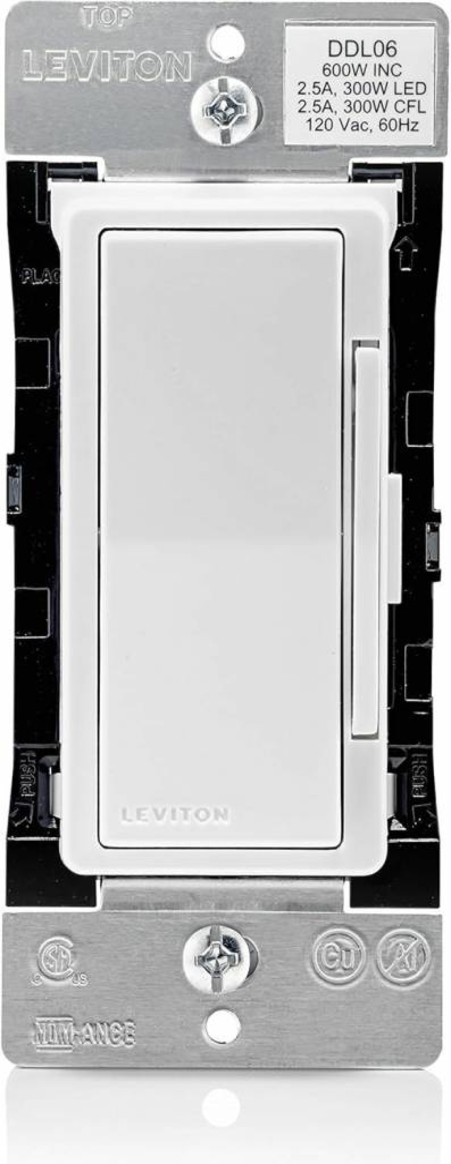 Leviton DDL06-1LZ Decora Smart Dimmer Switch for LED, Halogen & Incandescent Bulbs - White