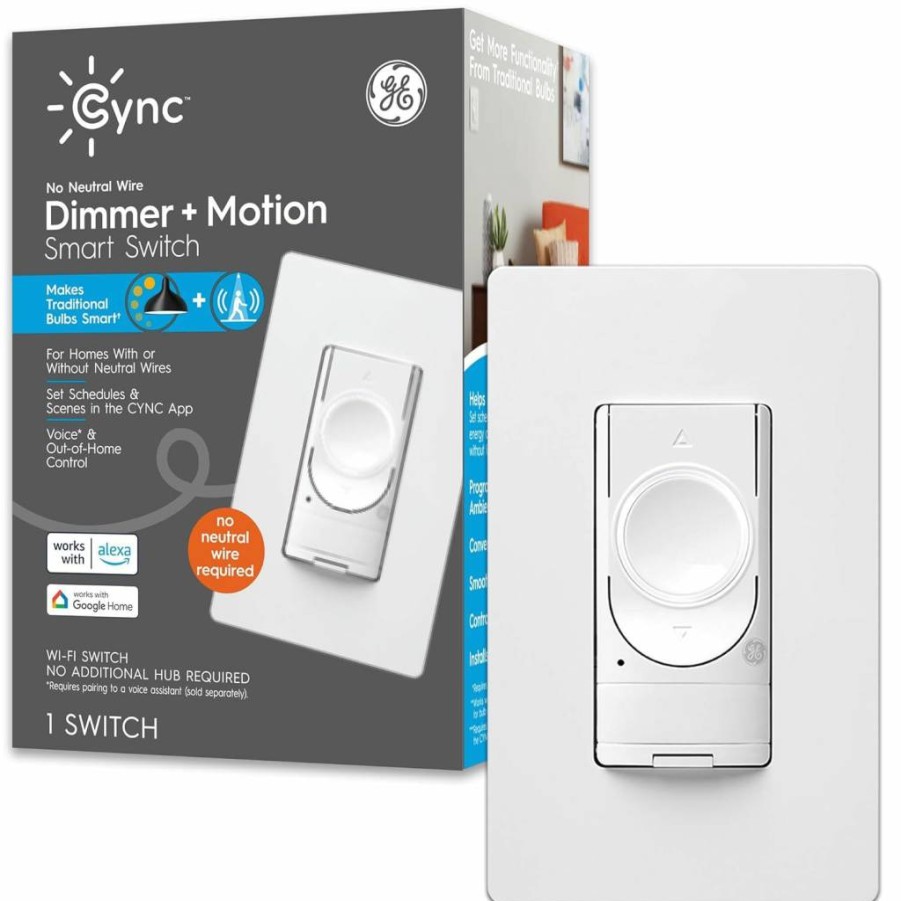 Cync Smart Dimmer Switch with Motion Sensor, Neutral Wire Required, WiFi 2.4GHz, Compatible with Alexa & Google Home, White