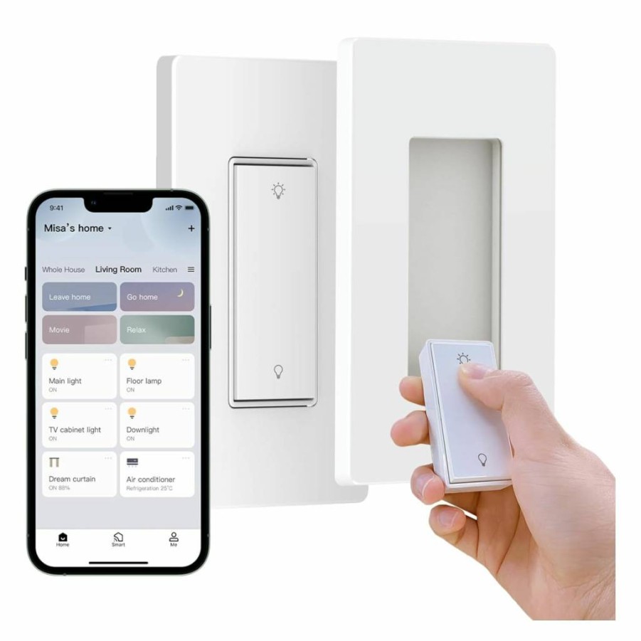 ORVIBO Smart Dimmer Switch Matter Certified, Works with Siri, Alexa & Google Assistant, RF Remote Control, Single-Pole, Neutral Wire Required, Dimmable Lighting
