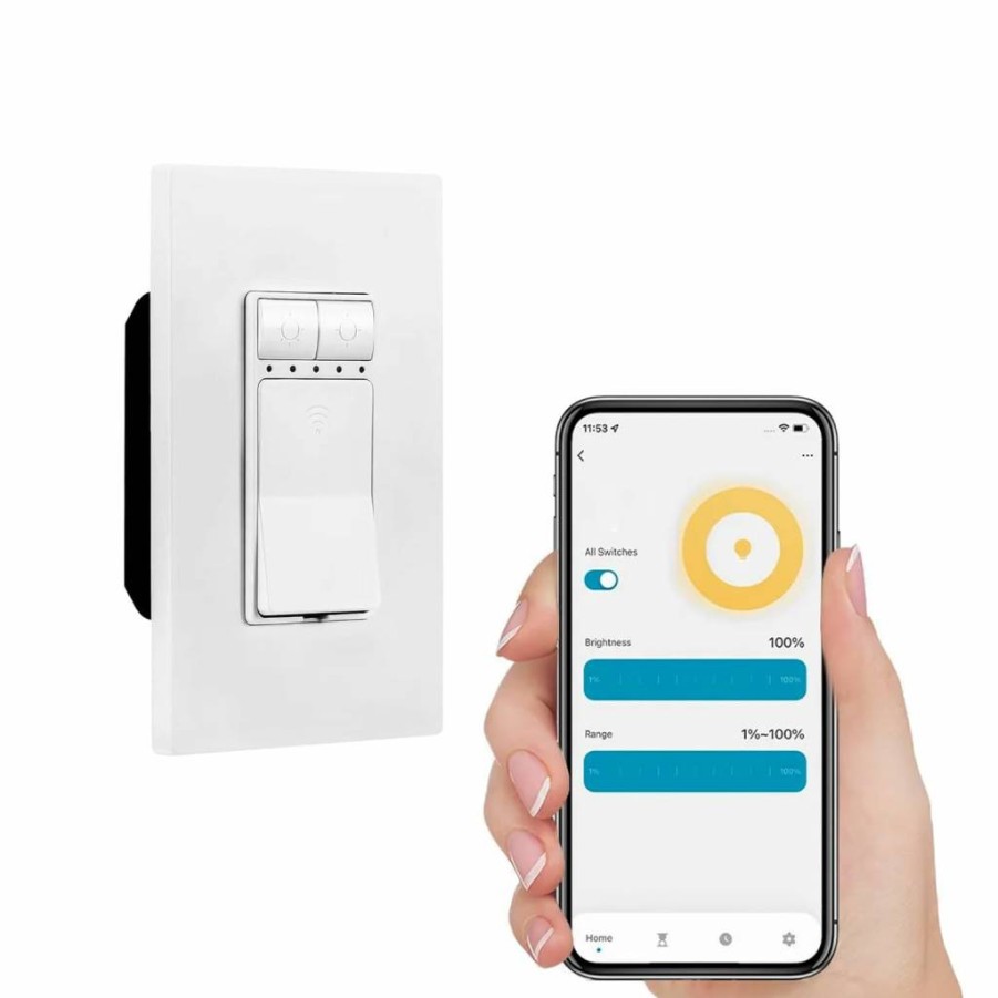 NIVION 3-Way Smart WiFi Dimmer Switch for iOS & Android, Neutral Wire Required, White – Wireless Light Dimmer Compatible with Alexa & Google Home