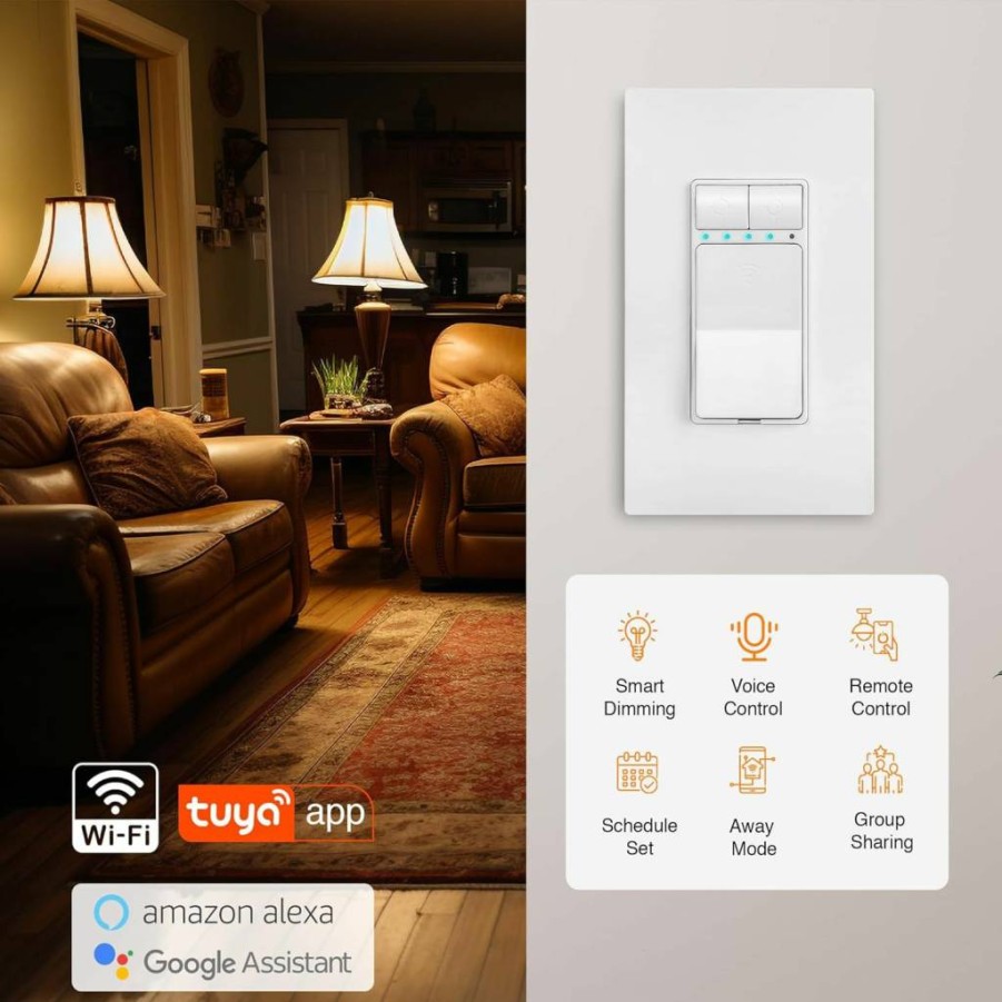 NIVION 3-Way Smart WiFi Dimmer Switch for iOS & Android, Neutral Wire Required, White – Wireless Light Dimmer Compatible with Alexa & Google Home