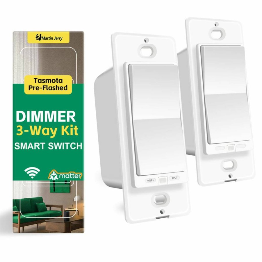 Martin Jerry Smart Dimmer Switch Kit with HomeKit & Matter Support, 3-Way LED Light Control, Tasmota Pre-Flashed ESP32, 1 Master + 1 Add-On Switch