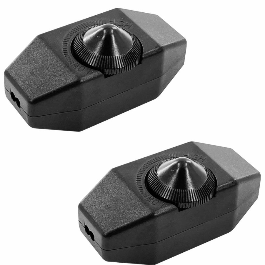 Laphivieh 2-Pack UL Certified Rotary Dimmer Switch for Lamps - Compatible with Dimmable LED, Incandescent, Halogen Bulbs (Black)