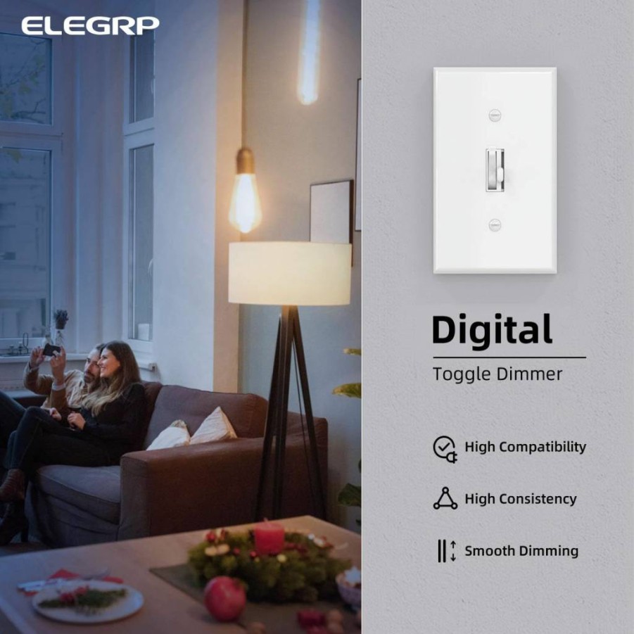 ELEGRP 10-Pack Black Digital Toggle Dimmer Switch for Dimmable LED, CFL, Incandescent Bulbs, Single Pole/3-Way, UL Listed with Wall Plate