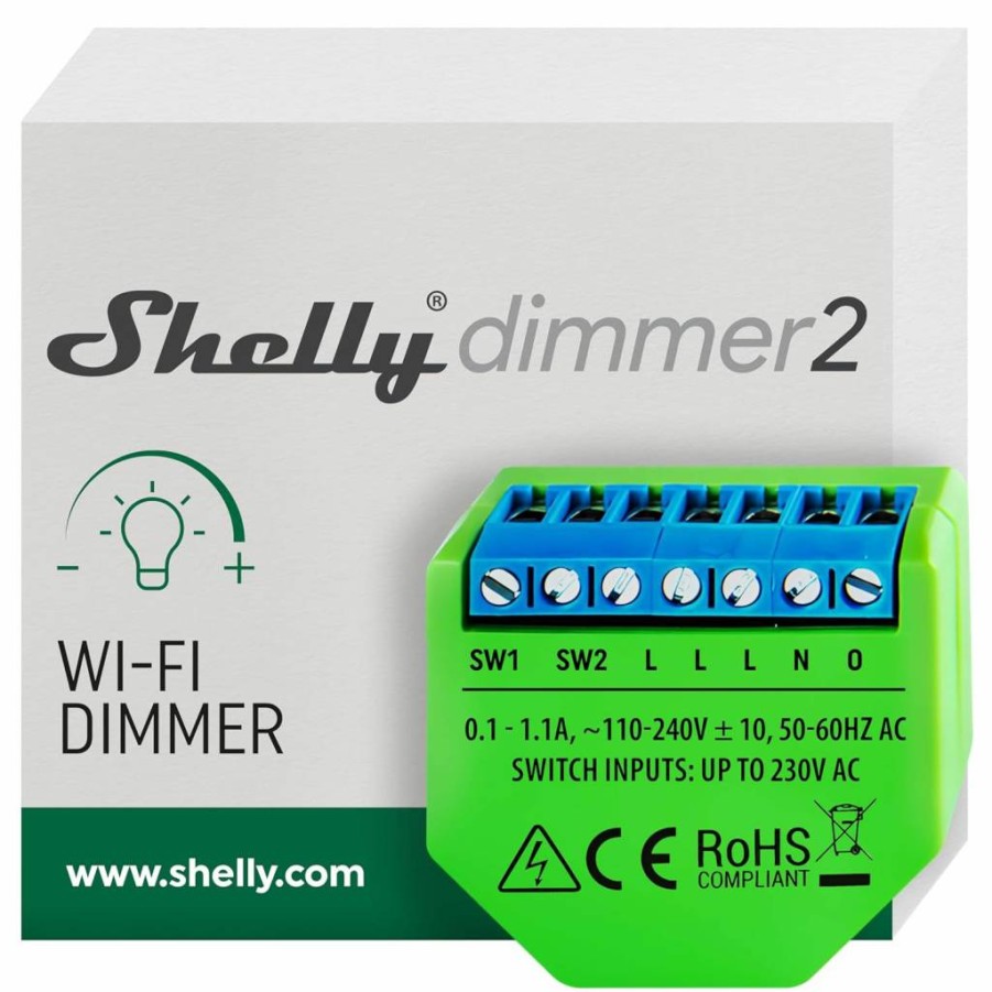 Shelly Dimmer 2 Smart Switch - No Neutral Wire, Works with Alexa & Google Home, iOS Android App Control, Wireless Dimming for Home Automation, Hub-Free