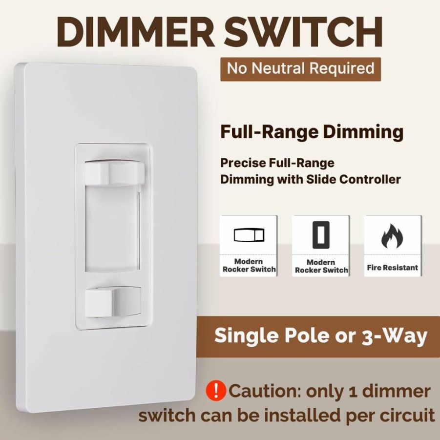 MOES 4-Pack Black Dimmer Light Switches, 3-Way & Single Pole, Compatible with LED/CFL/Incandescent/Halogen, 600W Max, Slide Dimmer On/Off Switch, No Neutral Wire Required