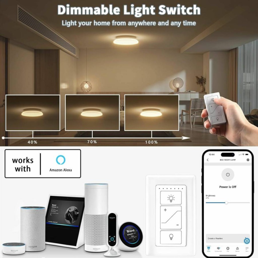 Humpptom Smart Wireless Dimmer Light Switch - Alexa Compatible Wall Switch for Ceiling Lights, Fans & Lamps