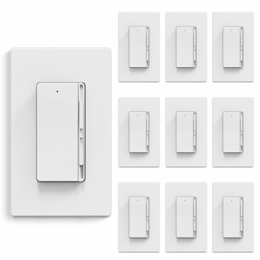 ELEGRP 5-Pack Matte White Digital Dimmer Switch for LED/CFL (300W) & Incandescent/Halogen (600W), Frameless Slide Light Switch, Single Pole/3-Way, UL Listed with Wall Plate