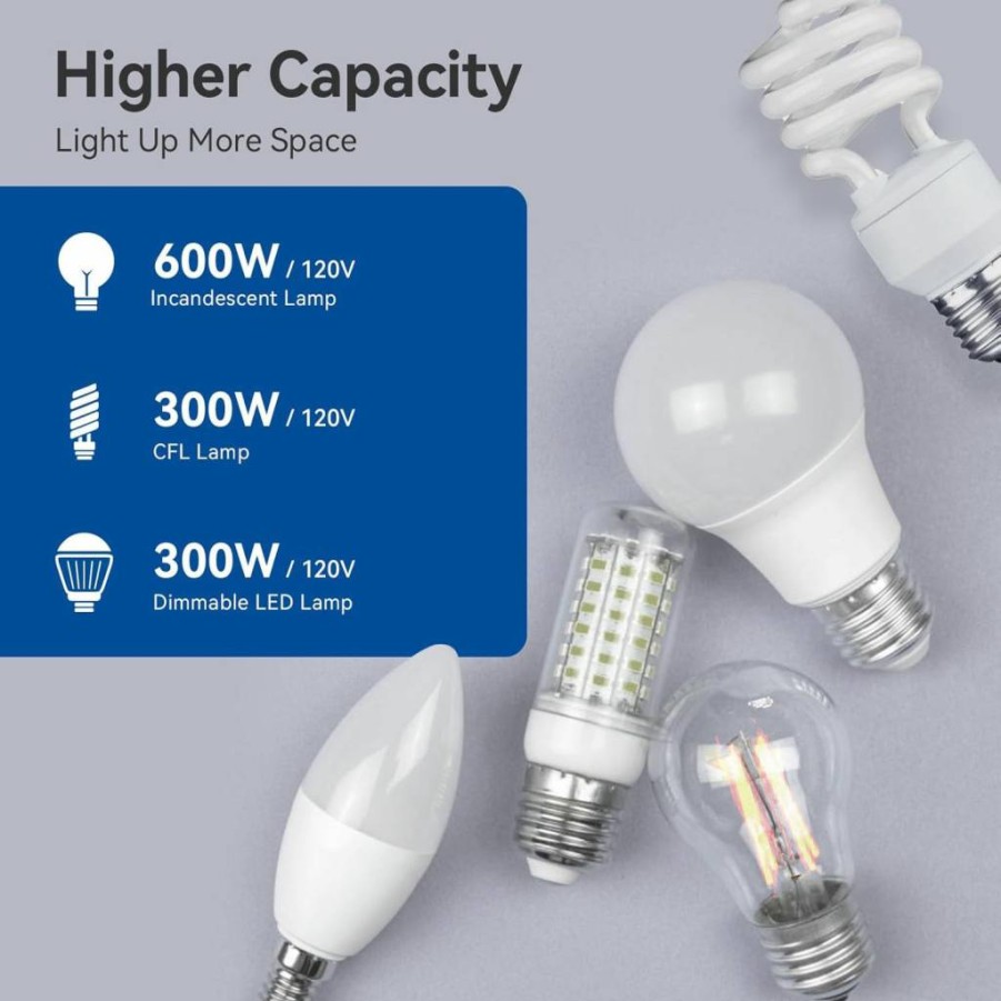 ELEGRP 5-Pack Matte White Digital Dimmer Switch for LED/CFL (300W) & Incandescent/Halogen (600W), Frameless Slide Light Switch, Single Pole/3-Way, UL Listed with Wall Plate