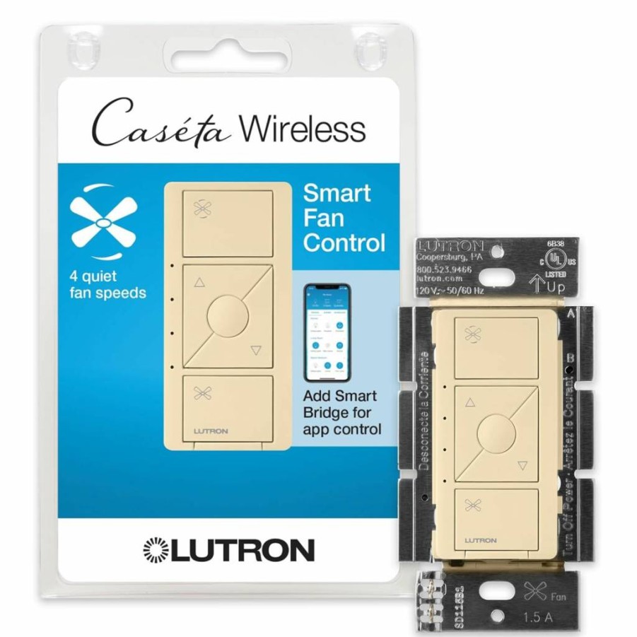Lutron Caseta Smart Fan Control Switch with Hub Compatibility, Single-Pole, White (Pd-Fsqn-Wh) for Smart Home Automation