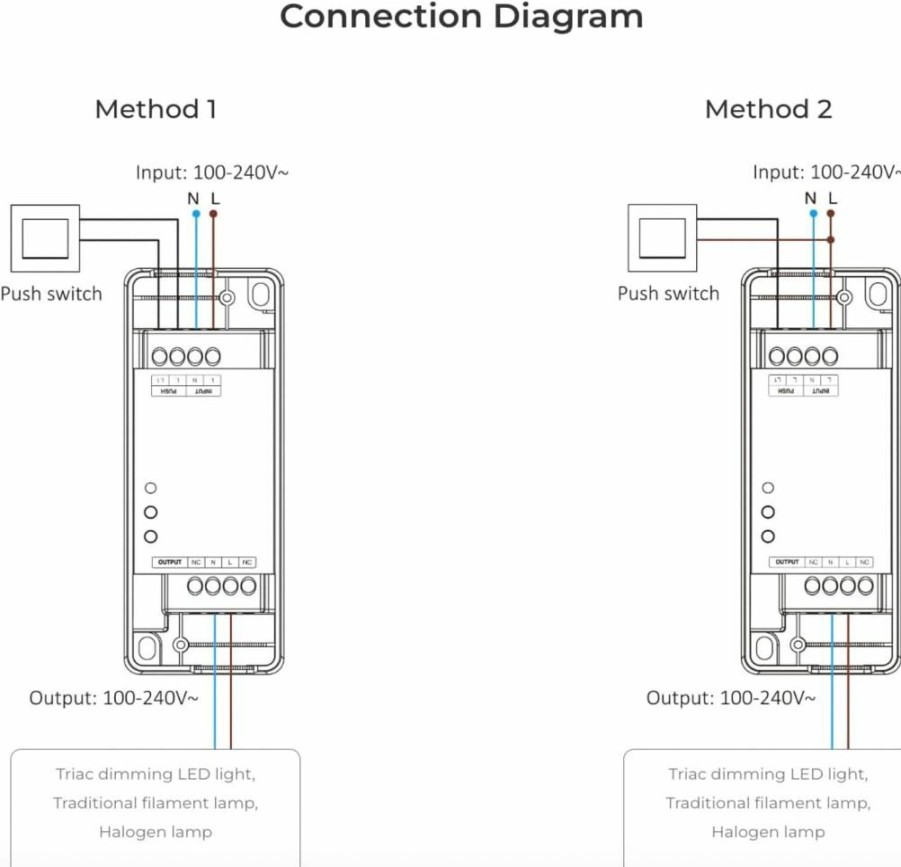 MiBOXER 500W AC Triac Dimmer with WiFi, 2.4GHz, and Push Control for Smart Lighting
