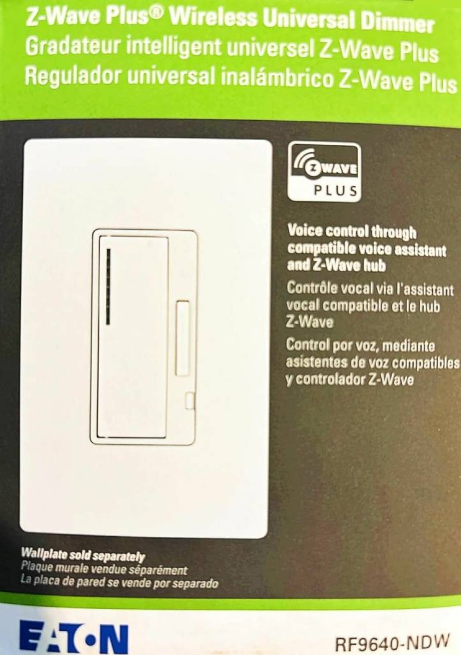 Eaton RF9640-NDW Z-Wave Plus Universal Dimmer Switch, Single Pole, 120V AC, White, Smart Lighting Control