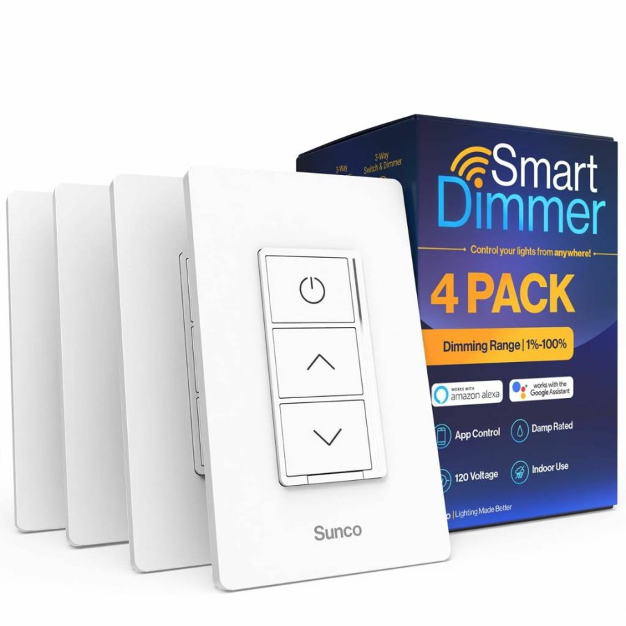Sunco Lighting 4 Pack Smart Dimmer Switch with Double Rocker, WiFi Compatible with Tuya, Smart Life, Alexa & Google Assistant, 120V, Works with Sunco Smart App