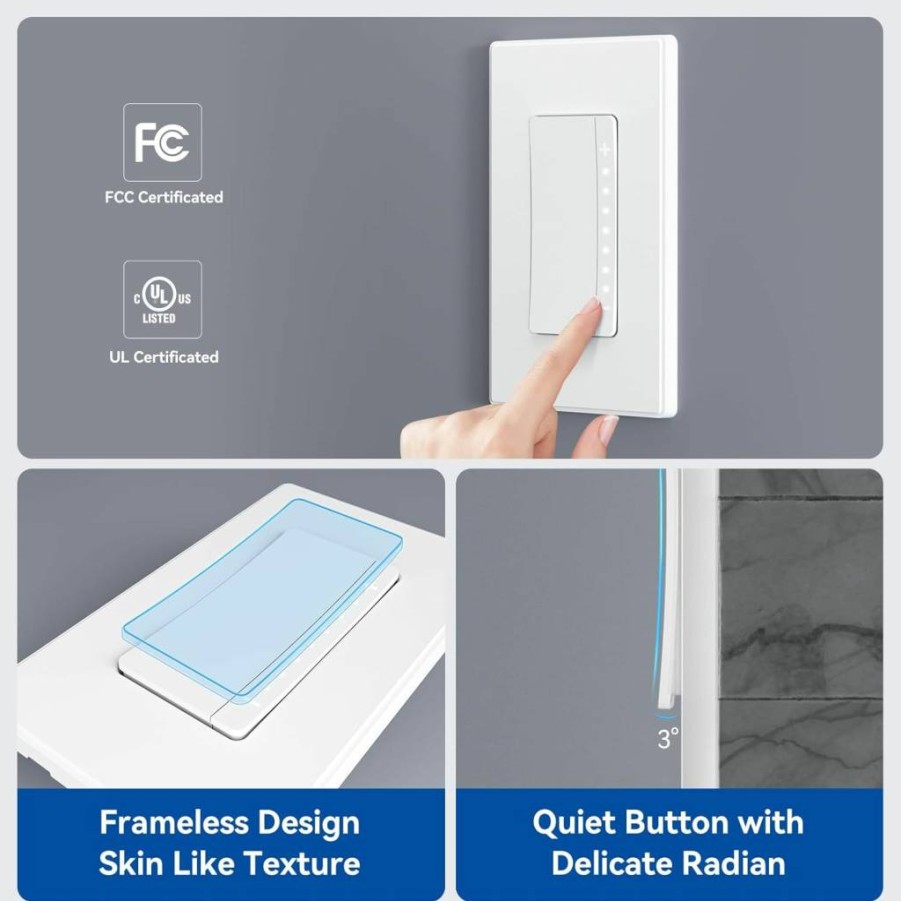 ELEGRP Digital Dimmer Switch for LED Lights 150W, Incandescent/Halogen 450W, Single Pole with Neutral Wire, UL Listed, Matte White Wall Plate Included (1 Pack)