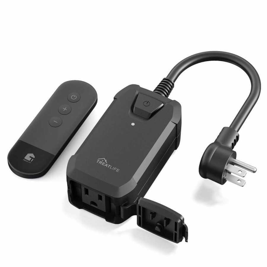 TREATLIFE Outdoor Dimmer Plug with Wireless Remote, IP44 Weatherproof, 400W Max for String Lights, Lamps & Patio, 100ft Range