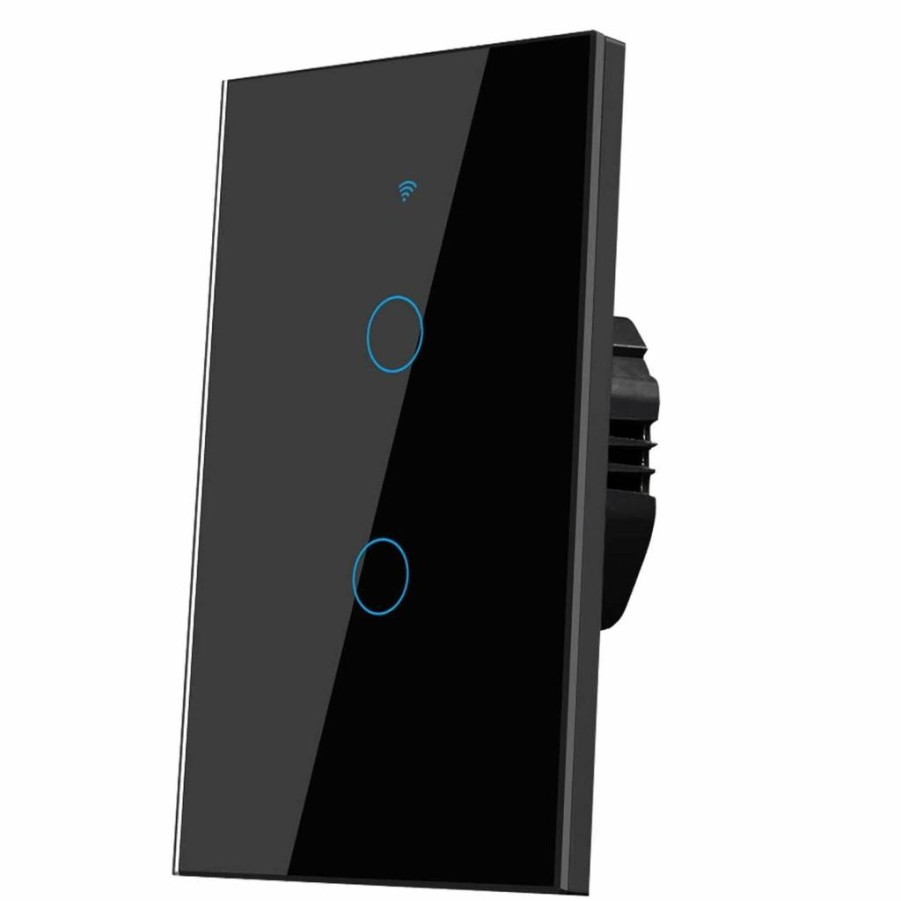 Lsliangmei 2.4GHz Smart Light Switch 2 Gang - Alexa & Google Home Compatible, Glass Panel Touch Wall Switch, Works with Smart Life App, WiFi Voice Control