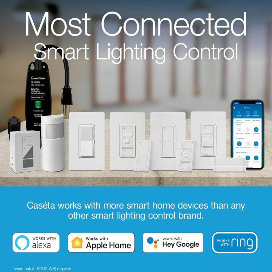 Lutron Claro Smart Switch with Wall Plate for Caseta Smart Lighting - 5A, Single-Pole/3-Way, Neutral Wire Required, DVRFW-5NS-WH-A, White (Requires Lutron Smart Hub)