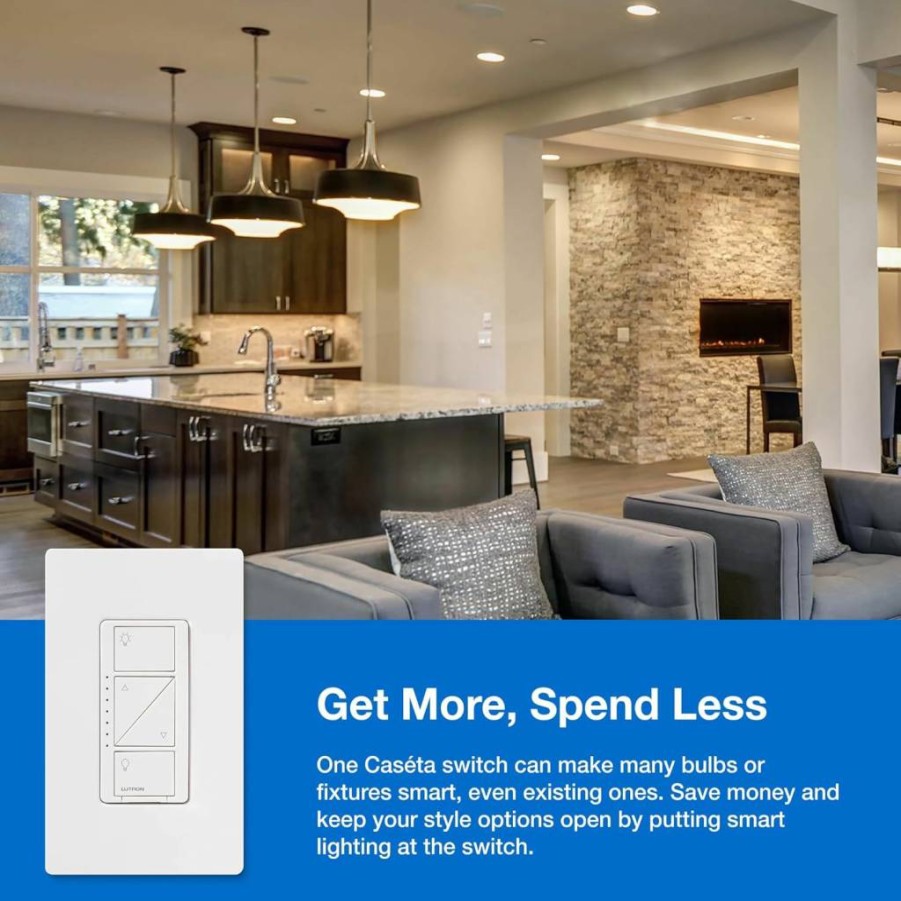 Lutron Caseta Smart Dimmer Switch Kit with Hub, Pico Remote & Wall Mount - Works with Alexa, Apple Home, Google Home, No Neutral Required, 3-Way Compatible, 150W, P-Bdg-Pkg1W-A