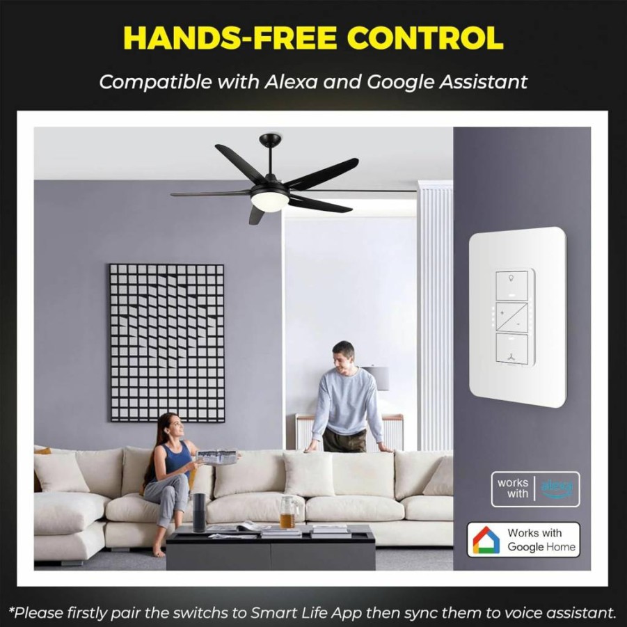 Lightinginside Smart Ceiling Fan & Light Dimmer Switch with Alexa/Google Assistant/Smart Life Compatibility, 2.4GHz WiFi, Timer Function, No Hub Required, Neutral Wire Needed, 2-Pack