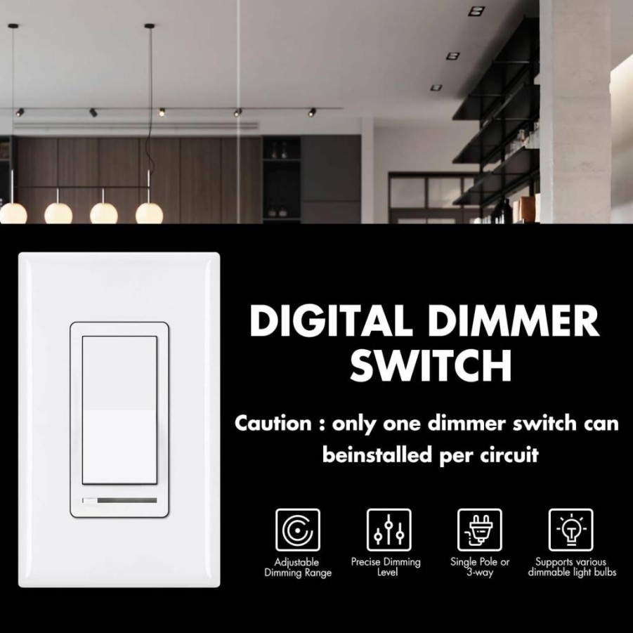 Micmi 600W Dimmer Switch, 3-Way/Single Pole Slide Light Dimmer for Incandescent, Halogen & 150W Dimmable LED Bulbs, UL Listed with Wall Plate Cover (1-Pack)