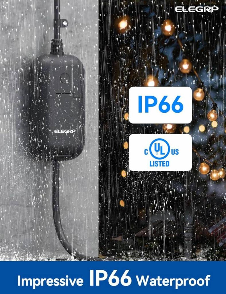 ELEGRP Outdoor Smart Dimmer Plug WiFi Waterproof IP66, Alexa & Google Home Compatible, UL Certified for String Lights, No Hub Required, 1 Pack Black
