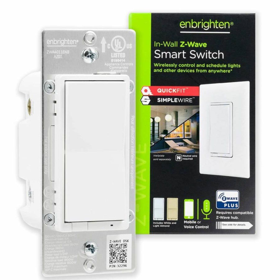 Enbrighten 700 Series Z-Wave Smart Light Switch with QuickFit & SimpleWire, Compatible with Google Assistant, Alexa, SmartThings, Requires Z-Wave Hub, Model 58433