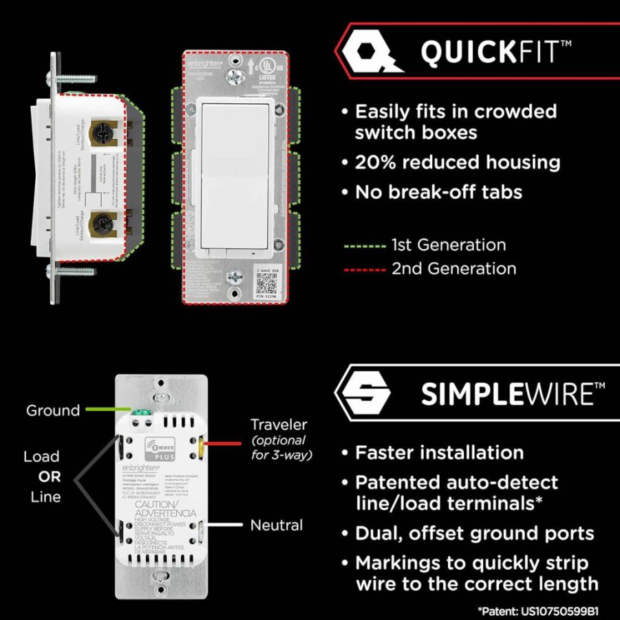 Enbrighten 700 Series Z-Wave Smart Light Switch with QuickFit & SimpleWire, Compatible with Google Assistant, Alexa, SmartThings, Requires Z-Wave Hub, Model 58433