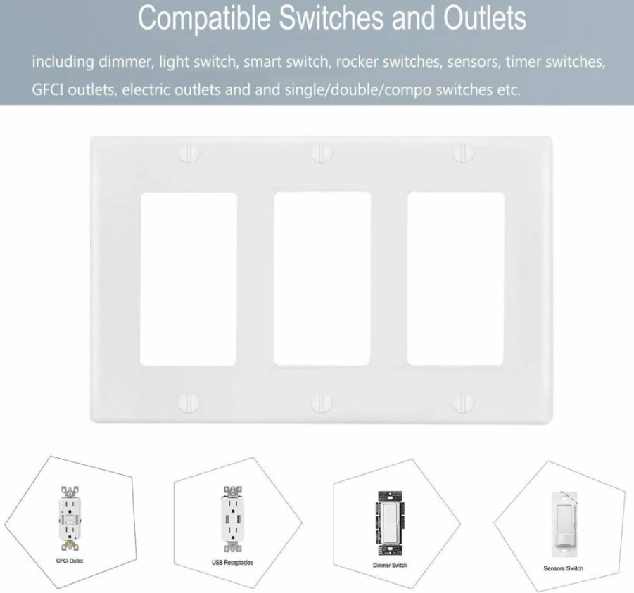 COAPIN258 4-Pack White 2-Gang Decora Wall Plate Cover for Light Switch, Smart Switch, Outlet, GFCI, USB, and Dimmers - Electrical Faceplate
