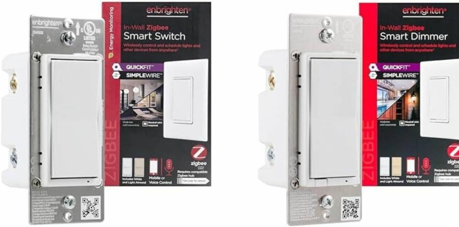 Enbrighten Zigbee Smart Light Switch with Quickfit & Simplewire, Compatible with Alexa, Google Assistant, Echo Show 10, Echo Studio, and Eero Pro 6 - Model 43078